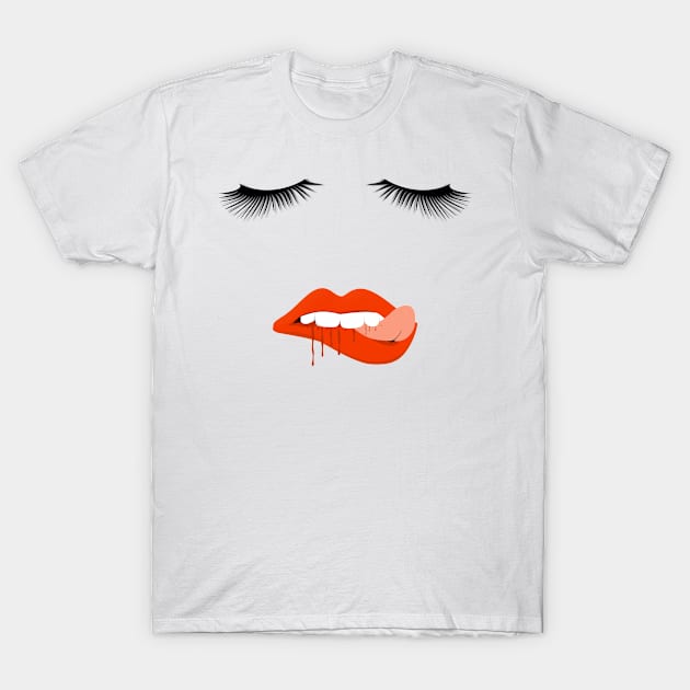 Eyelashes Red Lips With Tongue T-Shirt by Boo Face Designs